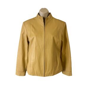 Preston & York women’s Collarless Soft Leather Jacket Size Small Tan